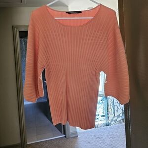BCBG MaxAzria peach/mango colored ribbed top, soft, new, tags on